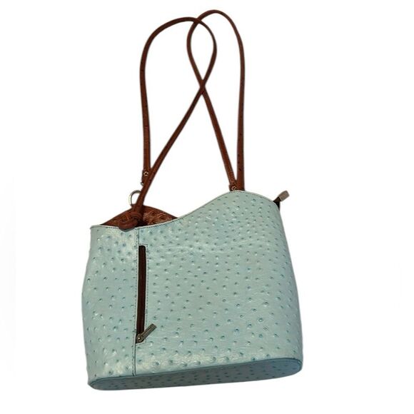 Borse in pelle Leather textured blue and brown convertible handbag backpack EUC - Picture 1 of 17